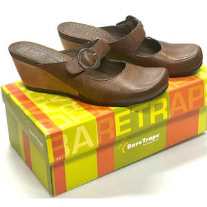 UIB BareTraps Giddy Mary Jane Brush Brown Slip On Wedge Clog Women's Size 8M